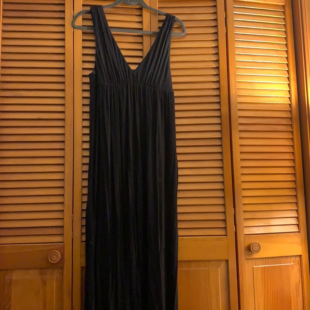 black cotton maxi deep V dress